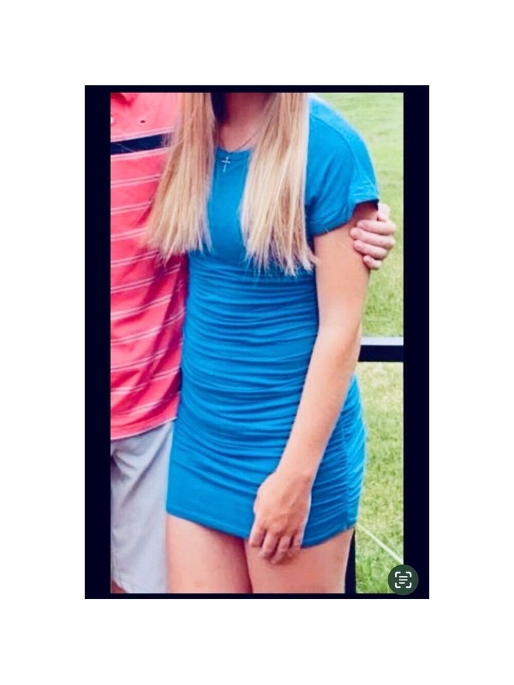 Blue Short Sleeve Ruched Mini Dress
